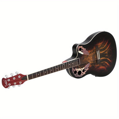 41 Inch Full-Size Cutaway Acoustic-Electric Guitar Grape Voice Hole Spruce Top Round Back Sunset Color detail image - detail view 9