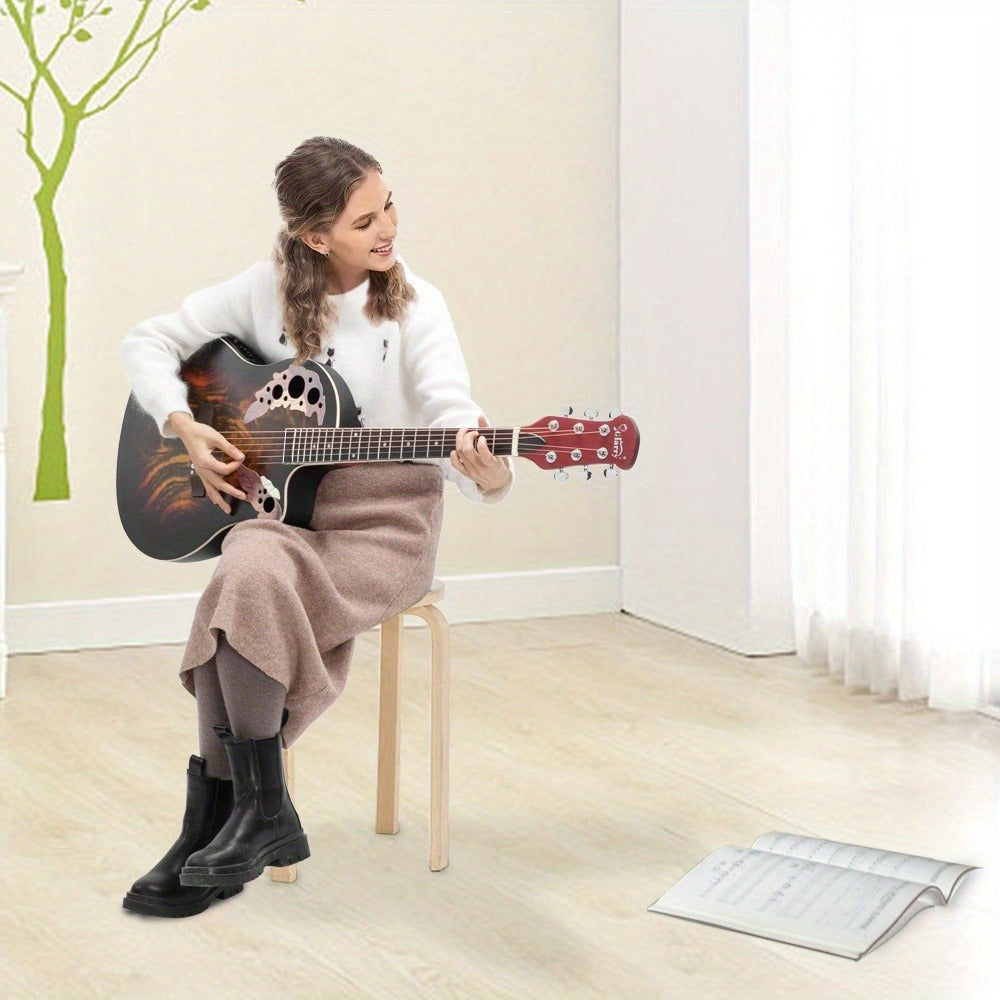 41 Inch Full-Size Cutaway Acoustic-Electric Guitar Grape Voice Hole Spruce Top Round Back Sunset Color product image