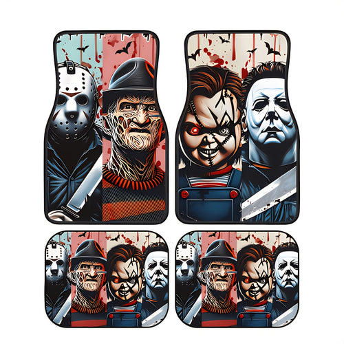 Set of 4 Universal Front And Rear Floor Mats Suitable for All Weather Conditions, Designed for Comfort And Durability in Cars, Suvs, And Trucks. These Sturdy Polyester Mats Your Vehicle'S Interior, Featuring a Scarlet Killer Breeze Design