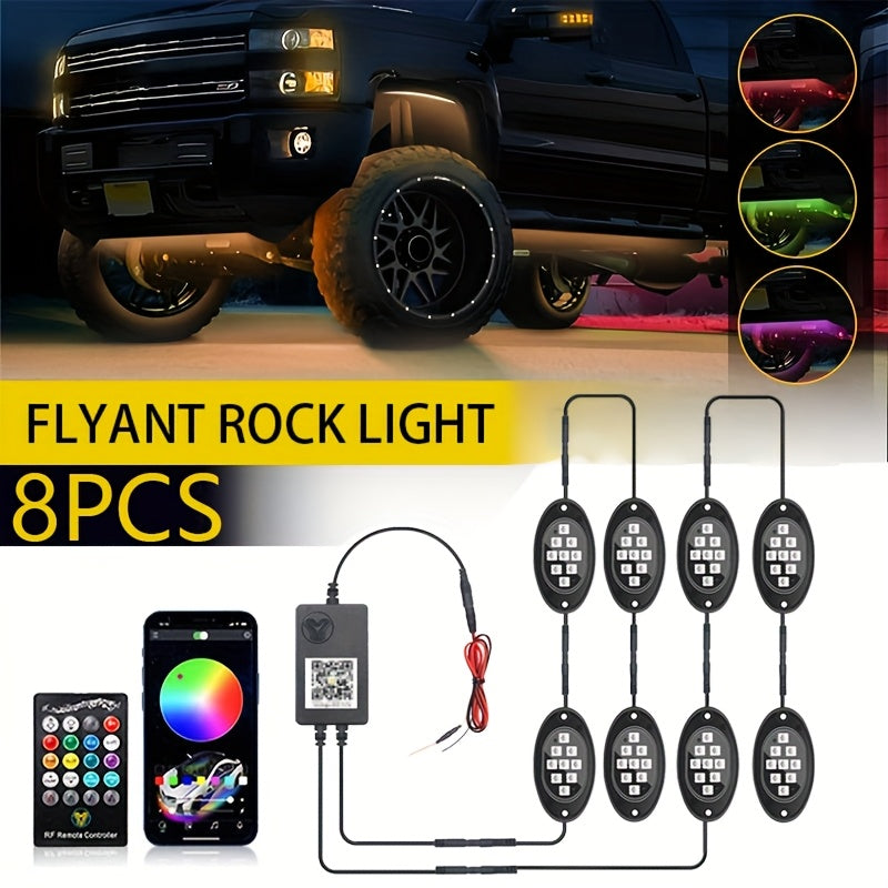 RGB Rock Lights Kit for Trucks & Cars, Sound-Activated LED Underbody Lights with APP & Remote Dual Control, 9 Large Beads Multicolor Chassis Neon Footwell Lighting for Pickup Off-Road