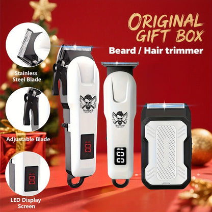 Cordless Hair Clipper Set for Men USB Rechargeable Electric Shaver with LED Display - Professional Grooming Kit 2 or 3 Piece Wireless Hair Trimmer for Home & Travel Gift