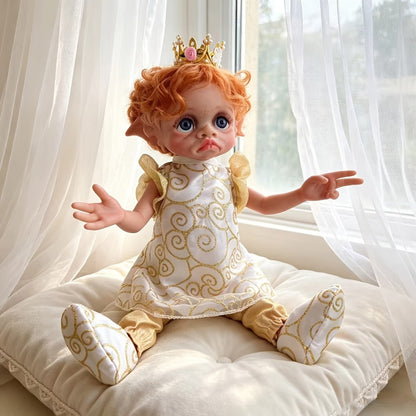 Fairy Elf Reborn Doll 15 Inch Soft Vinyl Full Body Hand-Painted Collectible Art Doll with Wavy Hair & Crown – Poseable Fantasy Girl Doll Gift for Kids Halloween Christmas Birthday