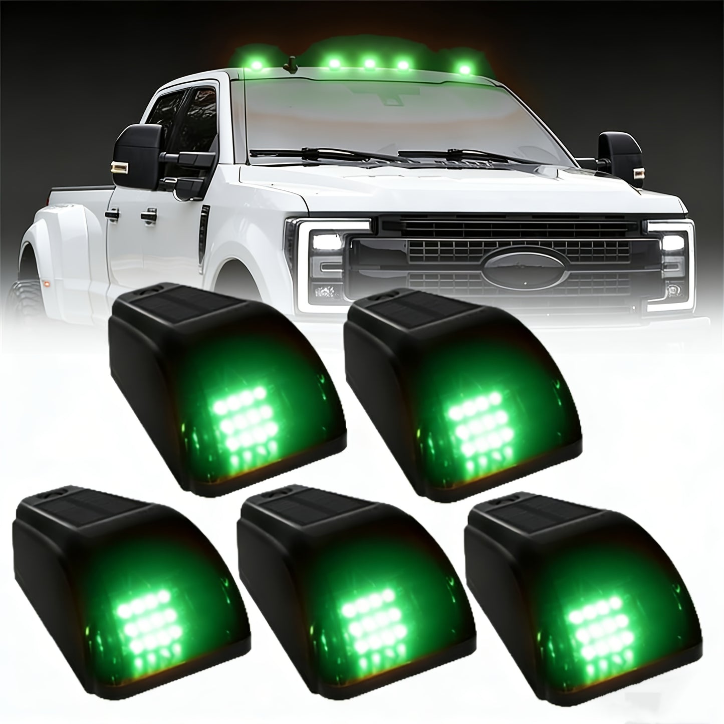 Solar Powered Cab Roof Lights for Trucks – 5pcs Wireless LED Clearance Lights with Motion & Vibration Sensor, No-Drill Install, Universal Fit for Car & Truck