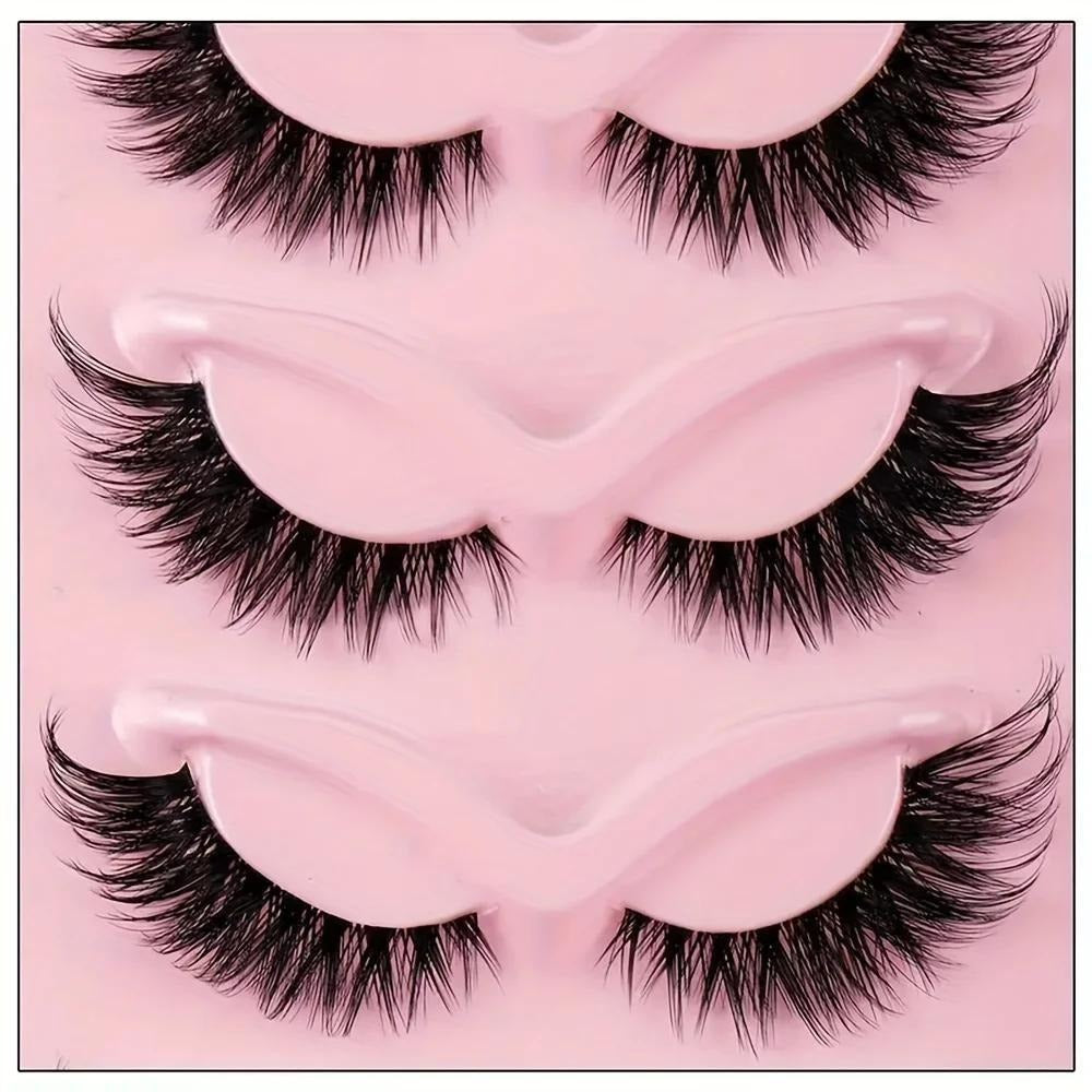15 Pairs Cat Eye Strip Lashes — Natural Long Manga Wispy False Eyelashes with Winged Tips, 3 Boxes Elongated Dramatic Eye Look for Women, Party Date Night Everyday Wear & Cosplay