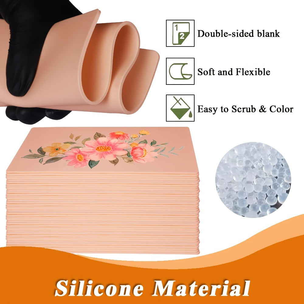 Silicone Tattoo Practice Skin 3mm Thick Double-Sided Fake Skin for Beginners & Professional Artists - Line Work Shading Outlining Eyebrow Eyeliner PMU Training Sheets
