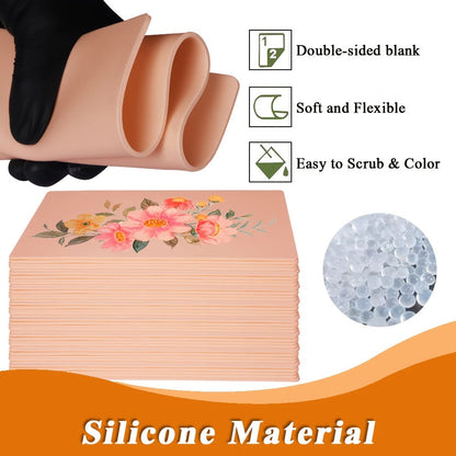Silicone Tattoo Practice Skin 3mm Thick Double-Sided Fake Skin for Beginners & Professional Artists - Line Work Shading Outlining Eyebrow Eyeliner PMU Training Sheets