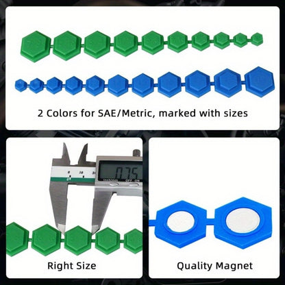 Magnetic Socket Set 21pc - SAE & Metric, 5/16"-7/8" & 8mm-19mm, Color-Coded Hex Profile, Magnetic Tip for Car Repair, Mechanics & DIY Home Projects