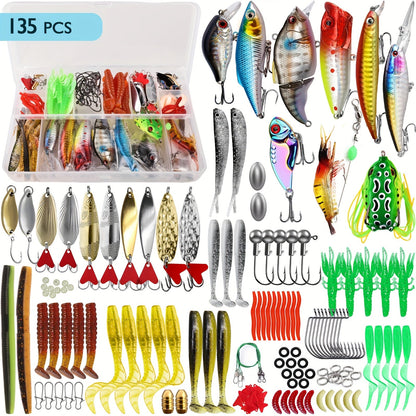 Fishing Lures Tackle Box Kit 52–360pcs – Animated Lures, Crankbaits, Spinnerbaits, Soft Plastic Worms & Topwater Lures for Bass, Trout, Salmon – Saltwater & Freshwater