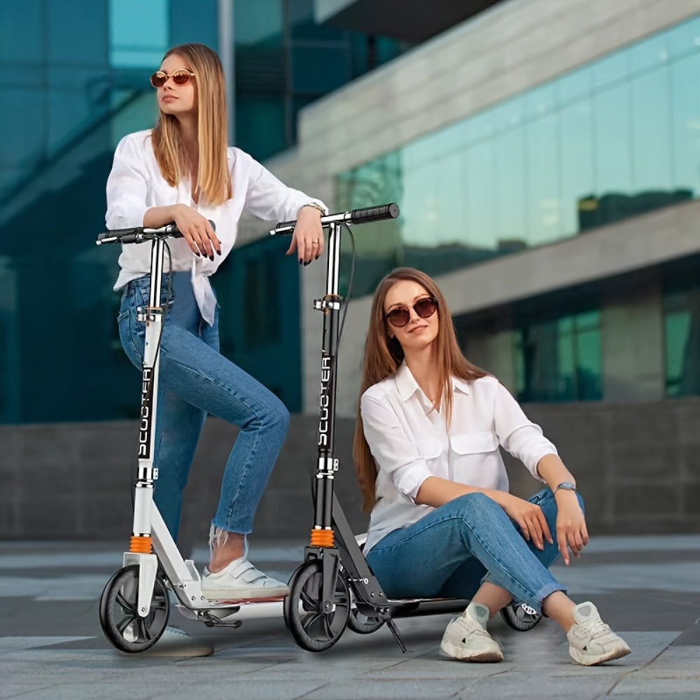 Foldable Commuter Scooter for Adults and Teens – 4-Gear Adjustable Height Double Brake Lightweight 2-Wheel Kick Scooter 220 lb Capacity, Eco-Friendly Gift for Youth Ages 14 and Up (White)