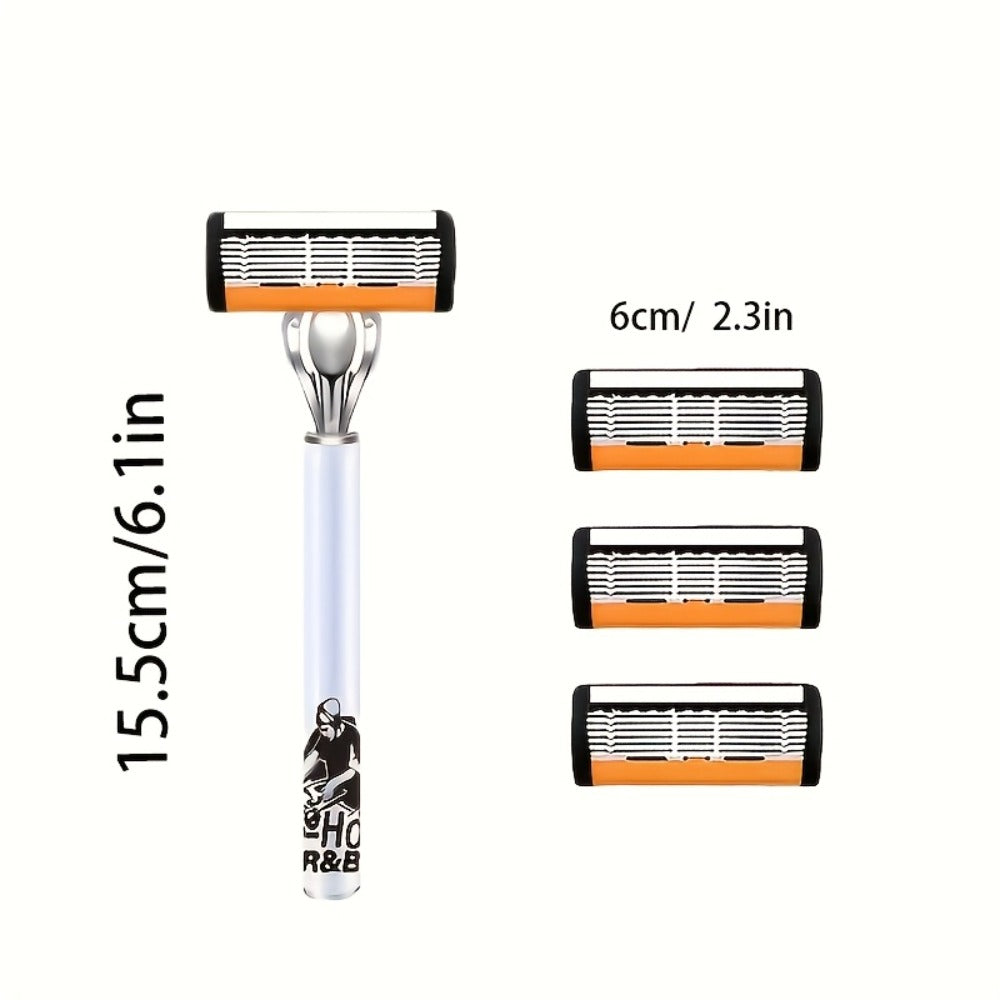 6-Layer Blade Men's Razor Set with Lubricating Strip 2 Handles & 36 or 72 Replacement Blades – Smooth Close Shave Contour-Fitting Ergonomic Manual Shaver for Men Daily Grooming