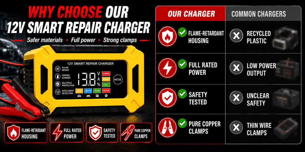 [Cardivek Car Battery Charger 12V 6A]For Car, Truck, Motorcycle, Lawn Mover, And Marine - Maintain And Extends Battery's Life. Flame Retardand Material And Desulfator with Temperature Conpensation