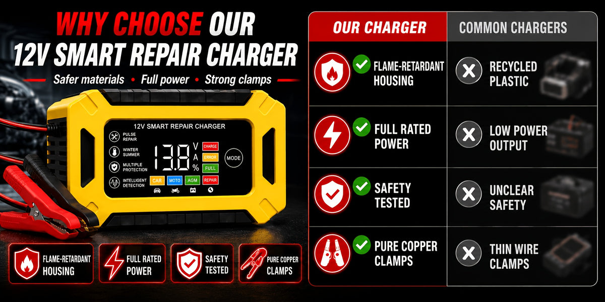 [Cardivek Car Battery Charger 12V 6A]For Car, Truck, Motorcycle, Lawn Mover, And Marine - Maintain And Extends Battery's Life. Flame Retardand Material And Desulfator with Temperature Conpensation
