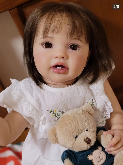 Reborn Baby Doll 24 Inch 60CM Lifelike Newborn Girl – Hand-Rooted Hair, Hand-Painted Skin, Soft Cloth Body, Vinyl Limbs, Clothes Pacifier Bottle Gift Set for Kids & Collectors Ages 3+