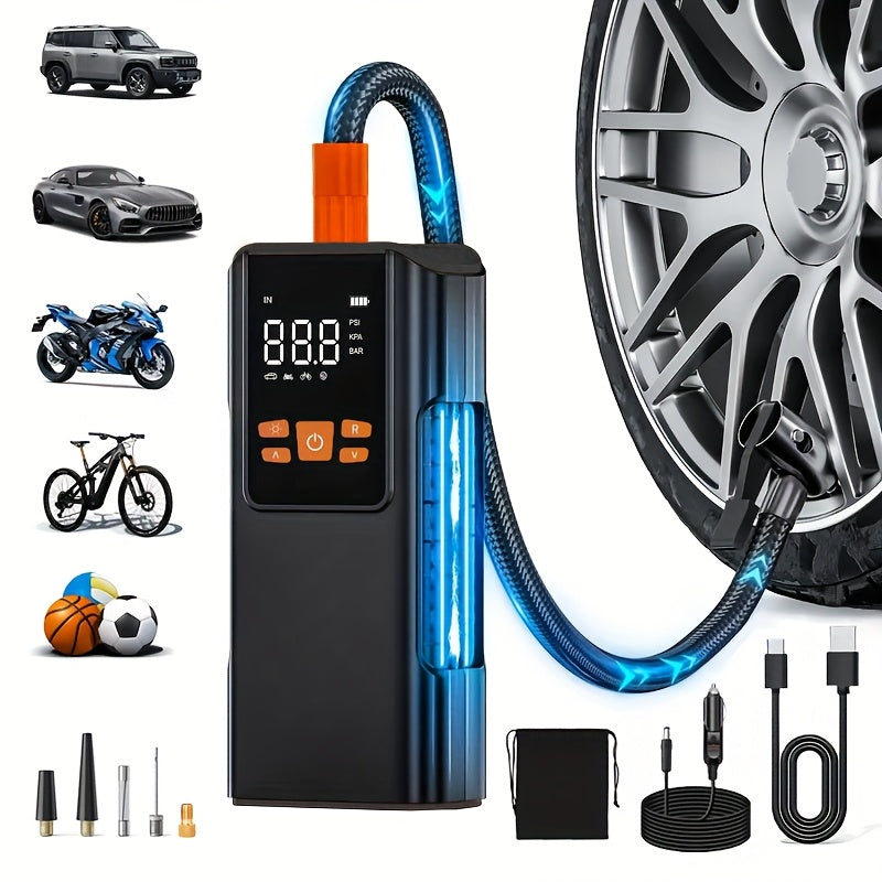 Tire Inflator Portable Air Compressor, 150PSI Air Pump for Car Tires with 25000mAh Battery, One Click Smart Air Pump Tire Inflator for Car, Motorcycle, Bicycle And More with Tire Pressure Gauge