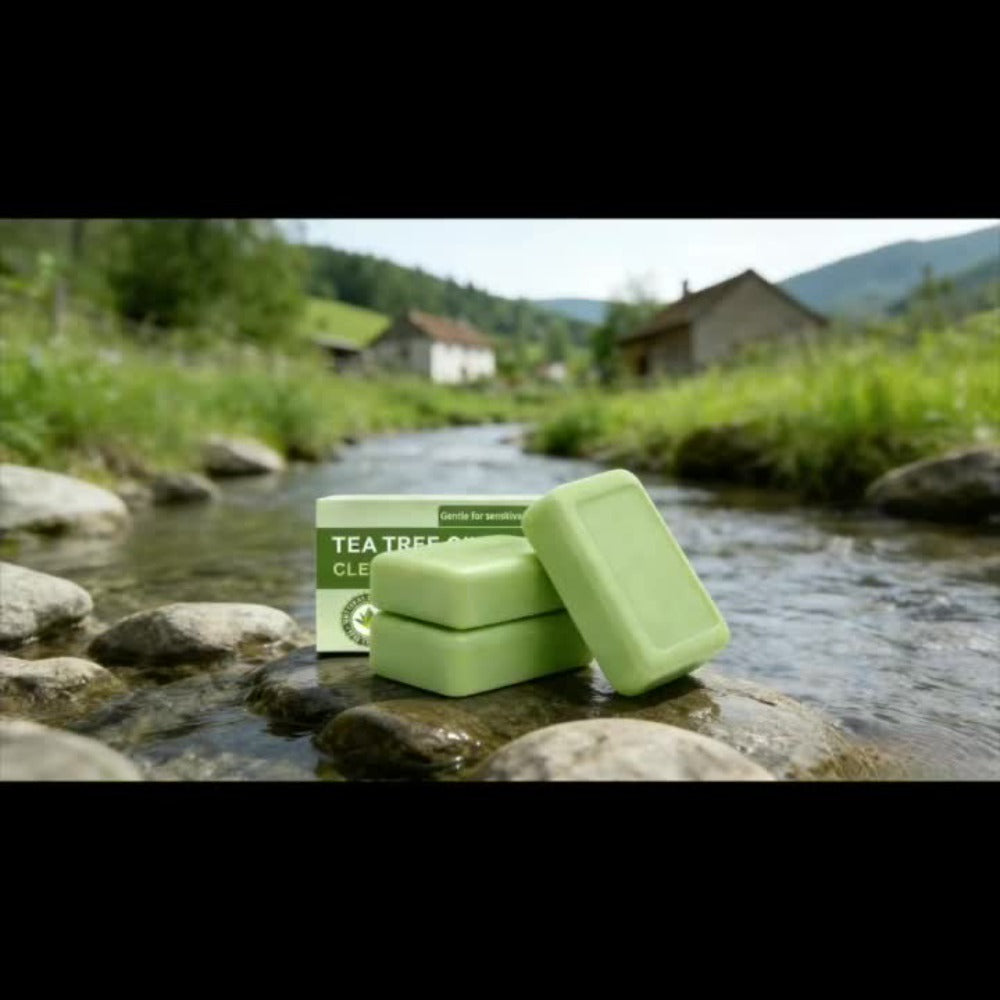 Tea Tree Bar Soap 3 Pack Handmade Plant Essence Deep Cleansing Antibacterial - Pore Purifying Natural Fragrance Face Body Wash for Acne Oily Skin All Skin Types