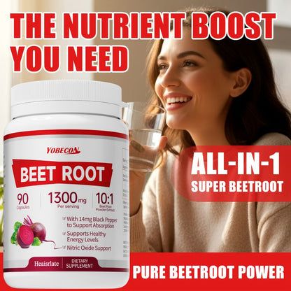 Beet Root Capsules 1300mg Nitric Oxide Supplement for Blood Flow Circulation Energy Support Plant-Based Formula for Men and Women