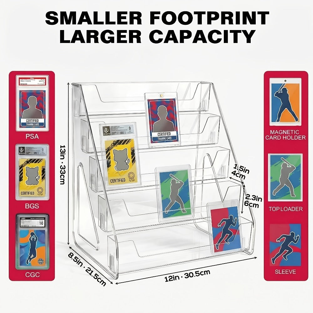 PSA BGS SGC Graded Card Display Stand – 3 or 5-Tier Vertical Collectible Card Showcase, Snap-In Assembly No Tools Desktop Holder for Baseball Basketball Pokemon MTG Trading Cards