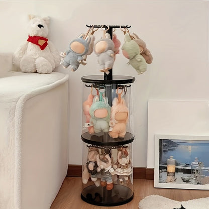 LABUBU Display Case 360 Rotating Acrylic Box with Dust Cover – Plush Toy Figure Storage Case Multi-Layer Hanging Rack for Collectible Figures Blind Box Anime, Black or White