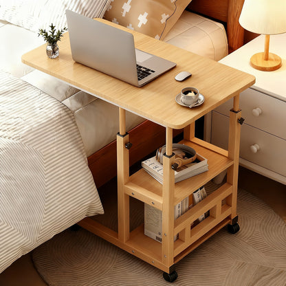 Rolling Overbed Table with Brake Wheels – Adjustable Height Bedside Nursing Dining Table for Elderly & Patients | Lockable Caster Wheels, Over-Bed Card Tray Design, 4 Colors, Practical Gift