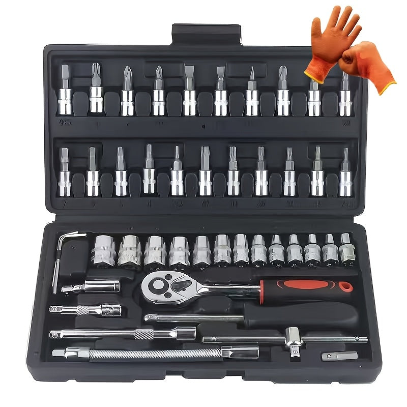 Heavy-Duty 1/4-Inch Drive Socket Set with Quick-Release Ratchet, Screwdriver Kit & Extension - -Socket Storage Case Included - Durable Construction for Professional Mechanics & DIY - Compatible for Automobiles, Trucks