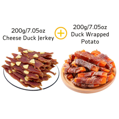 Sesame Duck Jerky Dog Treats 400g Mixed Flavor – Cheese Duck, Chicken Jerky & Sandwich Sticks, High Protein Low Fat, Long Lasting Digestible Chews, Training Treats for All Dog Sizes