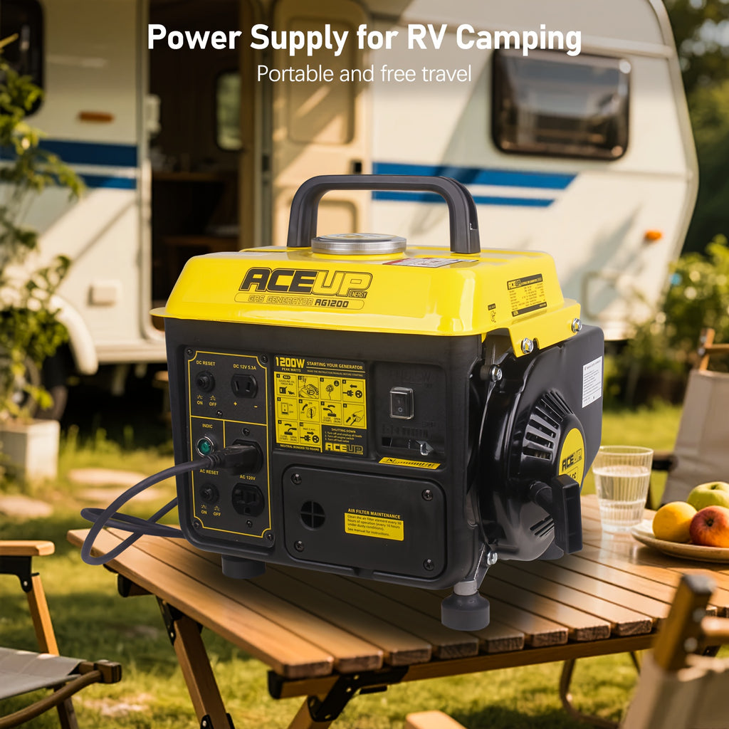 Aceup Energy 1200W Gas Powered Generator, Small Portable Low Noise for RV, Camping, 1200W Peak, 900W Rated