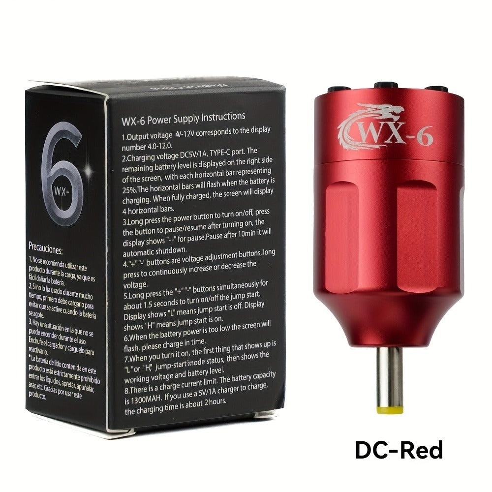 Wireless Tattoo Power Supply Portable Rechargeable Battery LED Digital Display RCA DC Connector Coreless Motor for Rotary Tattoo Pen Machine - Red Silver Black