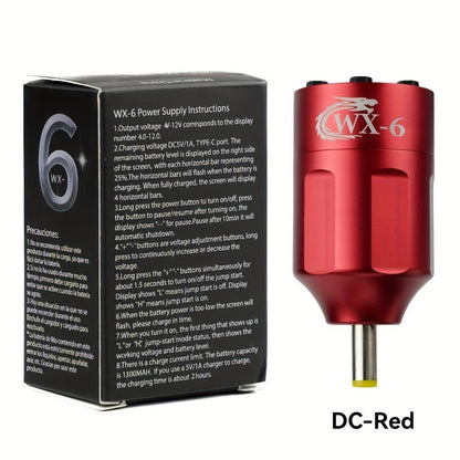 Wireless Tattoo Power Supply Portable Rechargeable Battery LED Digital Display RCA DC Connector Coreless Motor for Rotary Tattoo Pen Machine - Red Silver Black