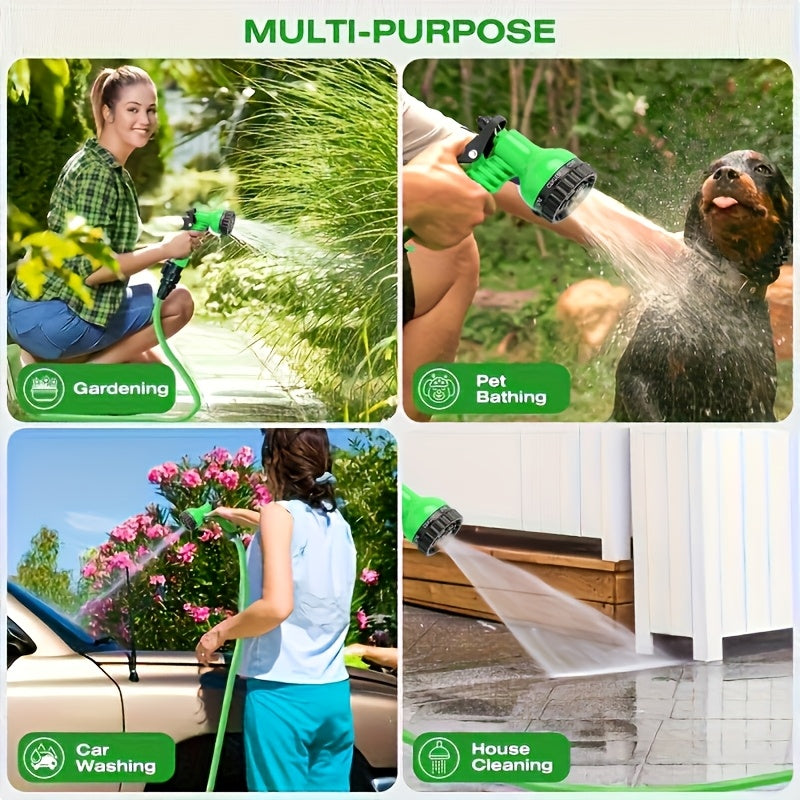 100-foot Car Wash Hose Kit - Equipped with a Car Wash Spray Nozzle Featuring 7 High-pressure Spray Modes; Lightweight and Portable, Tangle-free and Kink-resistant, with a Rust-proof Design; Suitable for Car Washing, Vehicle Cleaning and Care