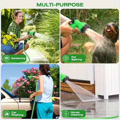 100-foot Car Wash Hose Kit - Equipped with a Car Wash Spray Nozzle Featuring 7 High-pressure Spray Modes; Lightweight and Portable, Tangle-free and Kink-resistant, with a Rust-proof Design; Suitable for Car Washing, Vehicle Cleaning and Care