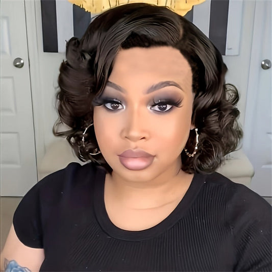 Short Pixie Cut Wig Synthetic Hair Dark Brown Curly Bob Body Wave 4 Inch Women Wig Halloween Cosplay Music Festival Daily Wear