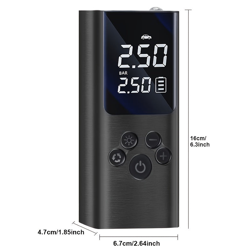 Portable Cordless Tire Inflator with Digital Gauge & LED Light – USB Rechargeable Fast Air Compressor for Car, Bike, Motorcycle & Sports Equipment, Emergency Tire Pump with Auto Shutoff