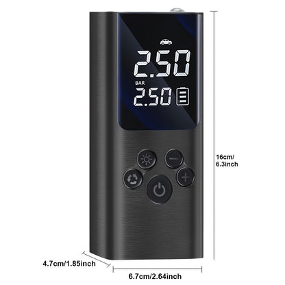 Portable Cordless Tire Inflator with Digital Gauge & LED Light – USB Rechargeable Fast Air Compressor for Car, Bike, Motorcycle & Sports Equipment, Emergency Tire Pump with Auto Shutoff