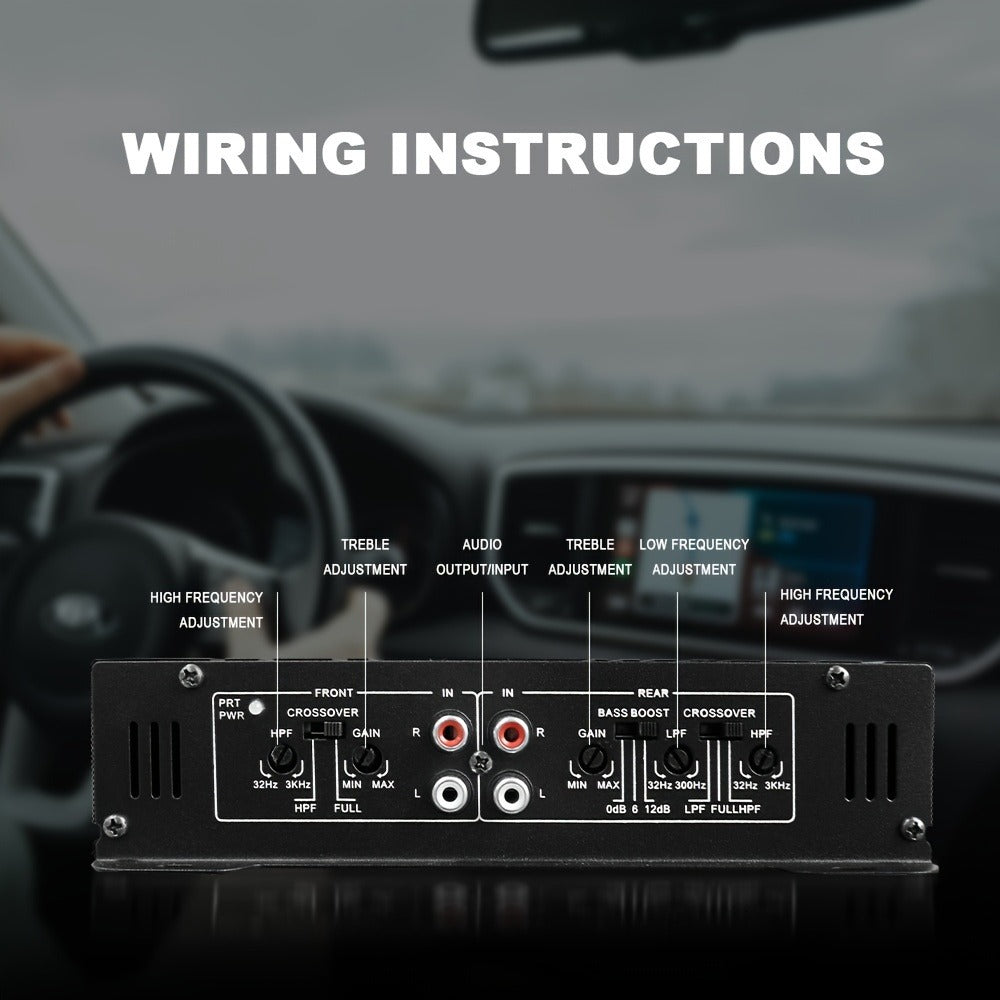 BOMGE 4-Channel Car Amplifier 2500W Max Power for Subwoofers & Speakers Full Range Class AB Vehicle Audio Amp AMP-228 AMP-268-A AMP-268-C for Car Truck SUV Sound System Upgrade