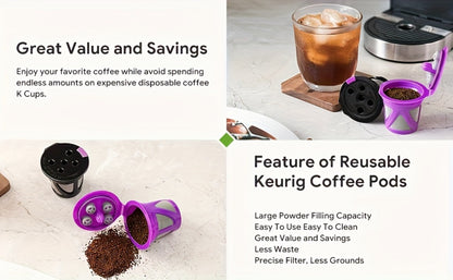 Reusable K-Cup Coffee Pods Set of 6 – Refillable Coffee Filters Compatible with Keurig K-Supreme & K-Supreme Plus, Use Your Own Ground Coffee, Eco-Friendly & BPA-Free – Black, Purple, Mixed