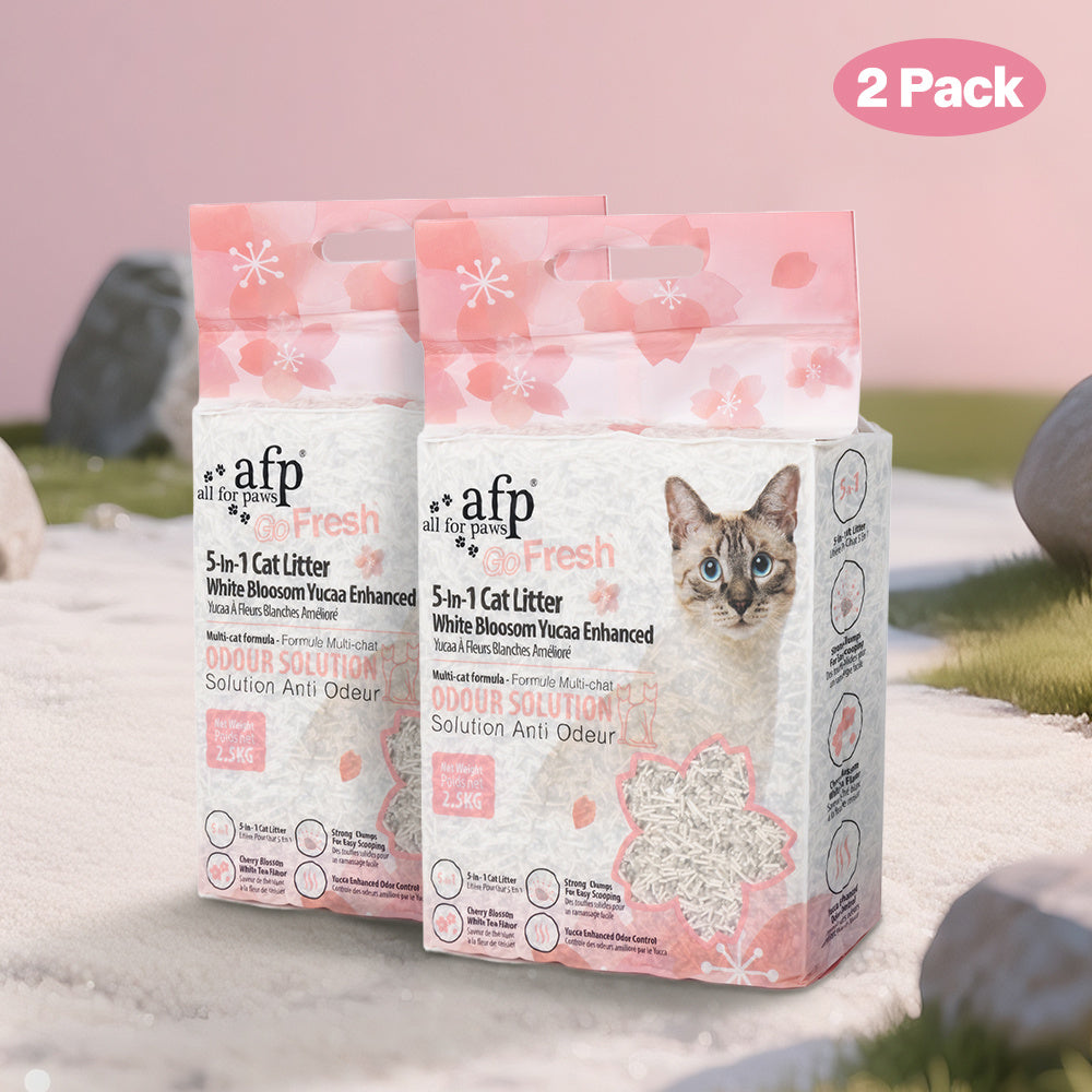Tofu Cat Litter 5-in-1 Flushable Clumping - All For Paws White Blossom Yucca Enhanced Formula, Low Dust Rapid Clumping Odor Control, Natural Plant-Based Cat Litter, 2/4/6 Pack