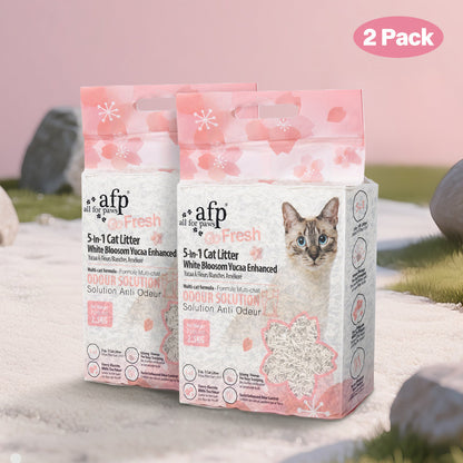 Tofu Cat Litter 5-in-1 Flushable Clumping - All For Paws White Blossom Yucca Enhanced Formula, Low Dust Rapid Clumping Odor Control, Natural Plant-Based Cat Litter, 2/4/6 Pack