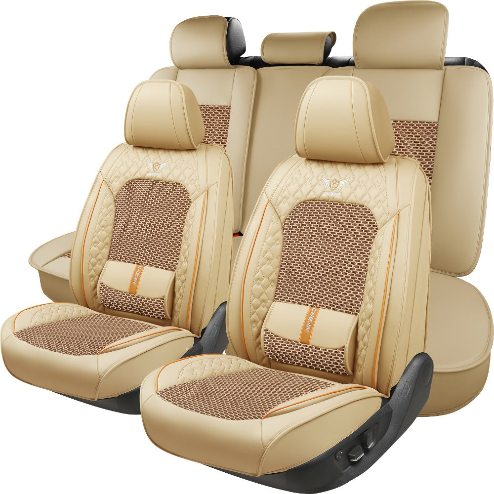 Car Seat Covers Full Set – Faux Leather 5-Seat & 2-Front Options, 3D Diamond Embroidery, Waterproof & Non-Slip for SUVs, Sedans & Trucks