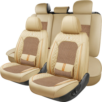 Car Seat Covers Full Set – Faux Leather 5-Seat & 2-Front Options, 3D Diamond Embroidery, Waterproof & Non-Slip for SUVs, Sedans & Trucks