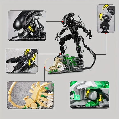 Alien Beast Building Blocks Set 958pcs – Sci-Fi Movie Character Model Kit, Black ABS Bricks, STEM Toy for Kids Teens & Adults, Cool Birthday Christmas Gift Display Collectible