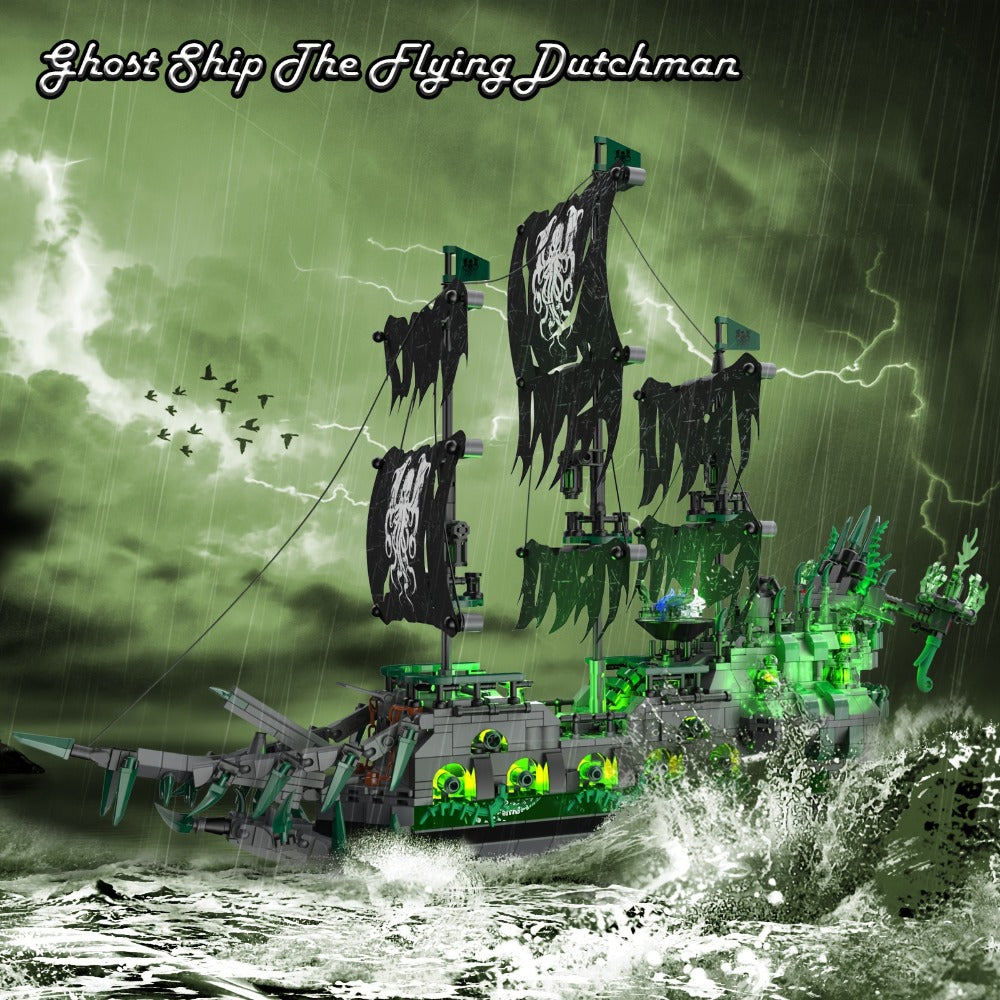 Flying Dutchman Pirate Ship Building Blocks Ghost Ship Model 40001 with LED Lights – Adult Teen Collector Construction Kit, Haunted Nautical Display Piece, Halloween Christmas Gift for Men Teens 14+