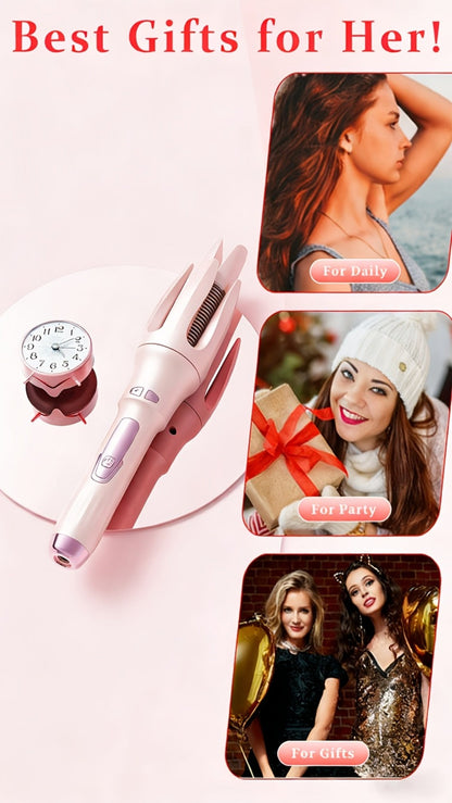 Automatic Rotating Curling Iron 4 Temperature Settings 40M Negative Ion Ceramic Barrel Anti-Tangle Auto Shut-Off Dual Voltage 110-240V Fast Heat 30s Beginner-Friendly Frizz-Free Curls All Hair Types Women