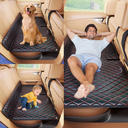 Car Mattress Foldable Back Seat Sleeping Pad Thickened Faux Leather Non-Inflatable Universal Sedan Bed for Travel Camping Afternoon Nap Road Trip