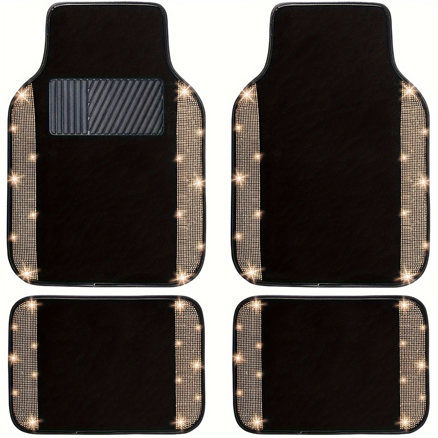 Bling Car Floor Mats Full Set, Universal Fit Most Cars, SUV, Trucks, 4pcs Sparkle Glitter Artificial Diamond Carpet for Women Girls with Anti-Slip Pad