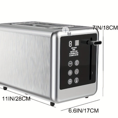 Stainless Steel Toaster 2-Slice Smart Touch Screen – 5 Bread Selections, 7 Shade Settings, Bagel/Defrost/Cancel/Reheat, 1.5" Wide Slot, Removable Crumb Tray