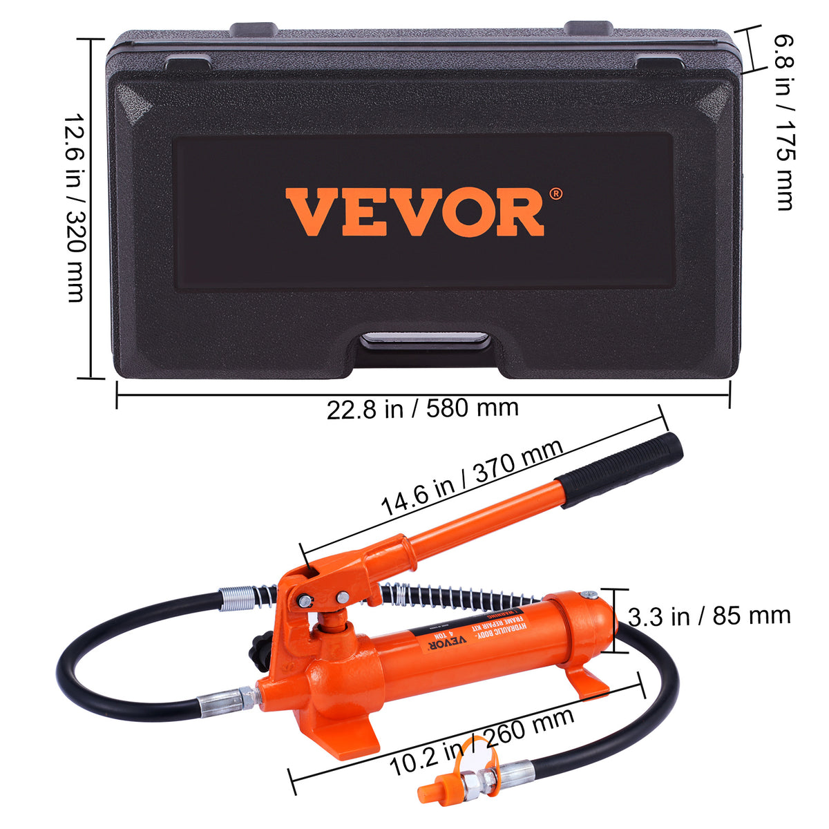 VEVOR 4 Ton/8800 LBS Porta Power, Portable Hydraulic Ram with 3.9 ft/1.2 m Oil Hose, Auto Body Frame Repair Kit with Storage Case for Car Repair, Truck, Farm