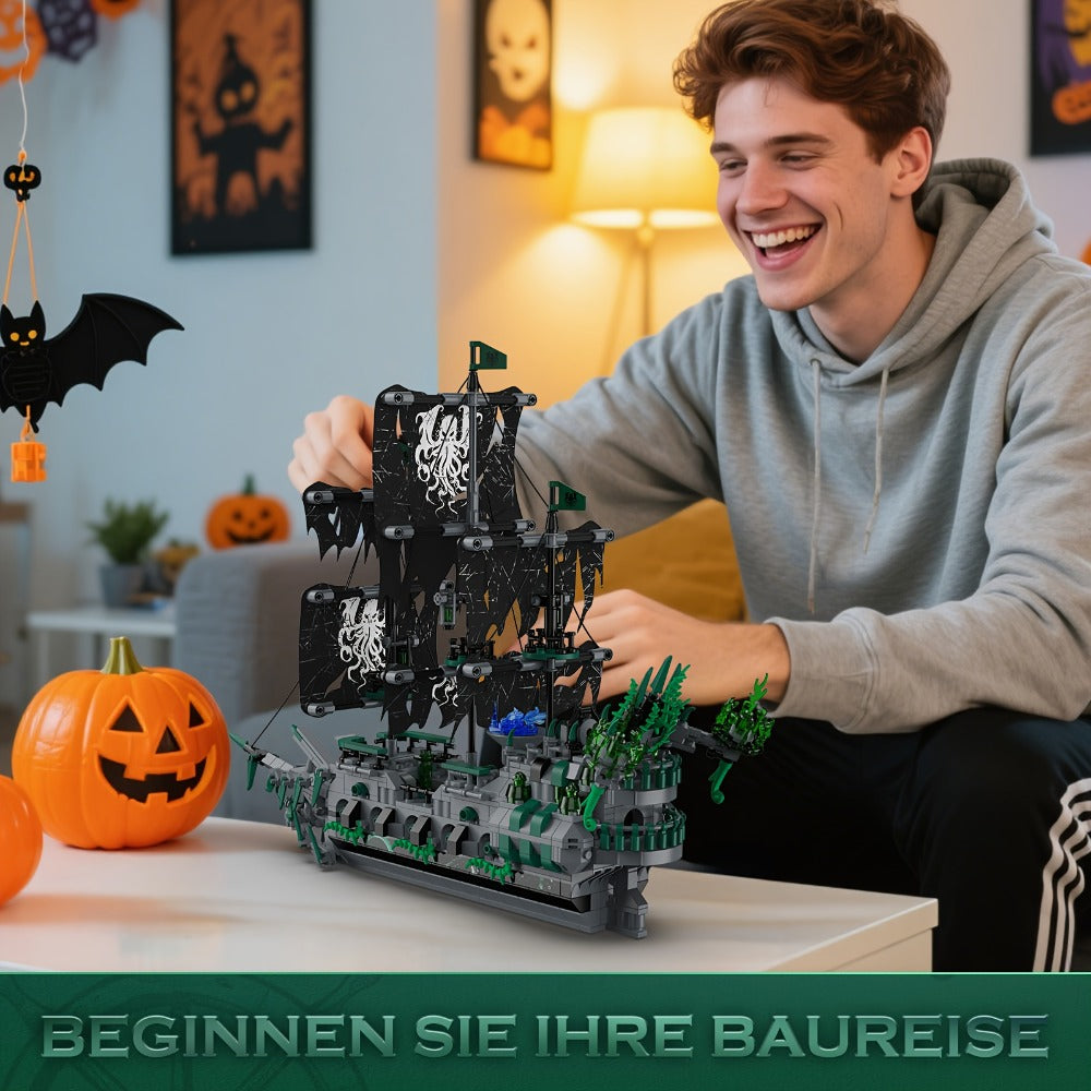 Flying Dutchman Pirate Ship Building Blocks Ghost Ship Model 40001 with LED Lights – Adult Teen Collector Construction Kit, Haunted Nautical Display Piece, Halloween Christmas Gift for Men Teens 14+