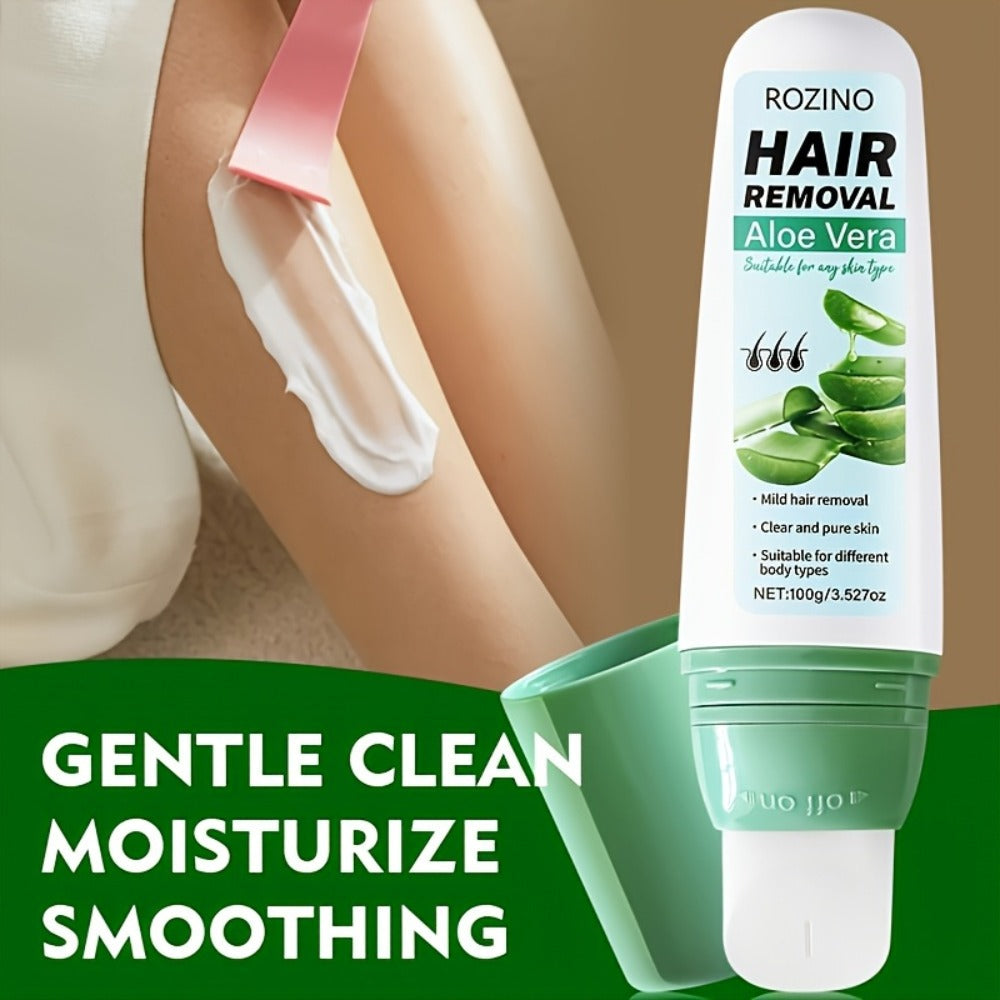 Hair Removal Cream for Women & Men - Aloe Vera Squalane Gentle Depilatory 100g - Fast 5-Minute Body Hair Remover for Legs Arms Armpits Bikini Chest Lips - Plant-Based Painless Smooth Skin Formula