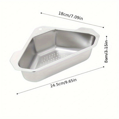 Kitchen Drain Strainer Basket 304 Stainless Steel Triangular Corner Sink Filter – Food Scrap & Leftover Catcher for Kitchen Sink & Wash Basin, Rust-Proof Easy Clean Drain Basket Silver