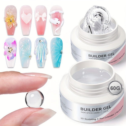 Builder Gel Nail Extension Sculpting Gel 60g No-Sticky Soak-Off – Clear & Milky White 3D Carving Molding UV/LED Curable Construction Gel for DIY & Salon Nail Art Women by BORN PRETTY